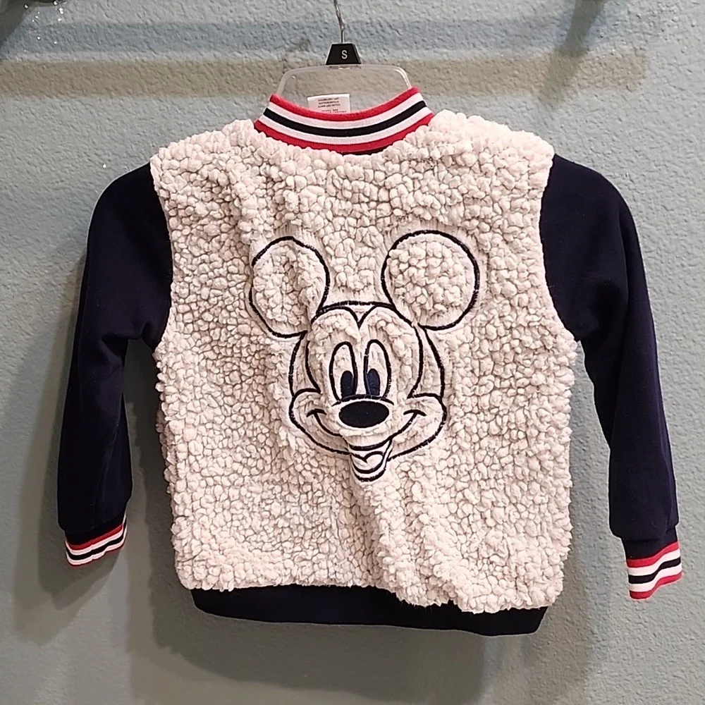Disney Mickey Mouse and Friends Sherpa Jacket Navy White Size 5/6